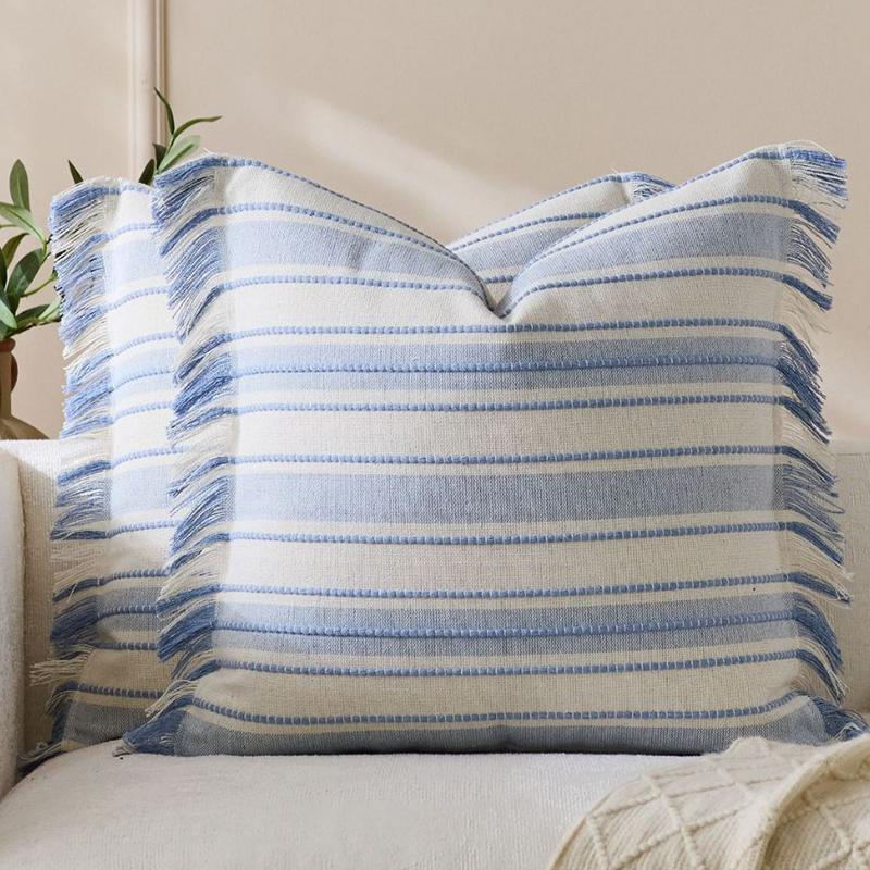 Spring Throw Pillow Covers Striped Pillow Covers with Tassel Boho Farmhouse Cushion Cover for Home Sofa Bed Living Room Decor