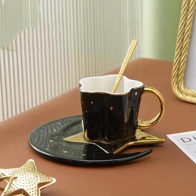 Star Moon Coffee Mug Set Ceramic Heat-resistant Mug With Spoon Dish Set Exquisite Cappuccino Coffee Afternoon Tea Cup Drinkware