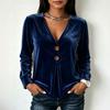 Women's Casual V-Neck Velvet Long Sleeve Top Color