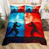 Set de husă de pilota Taekwondo King Queen Size, Set de lenjerie de pat cu artă marțială chinezească Kung Fu, husă de pilota cu 2 fețe de pernă cu tematică sportivă