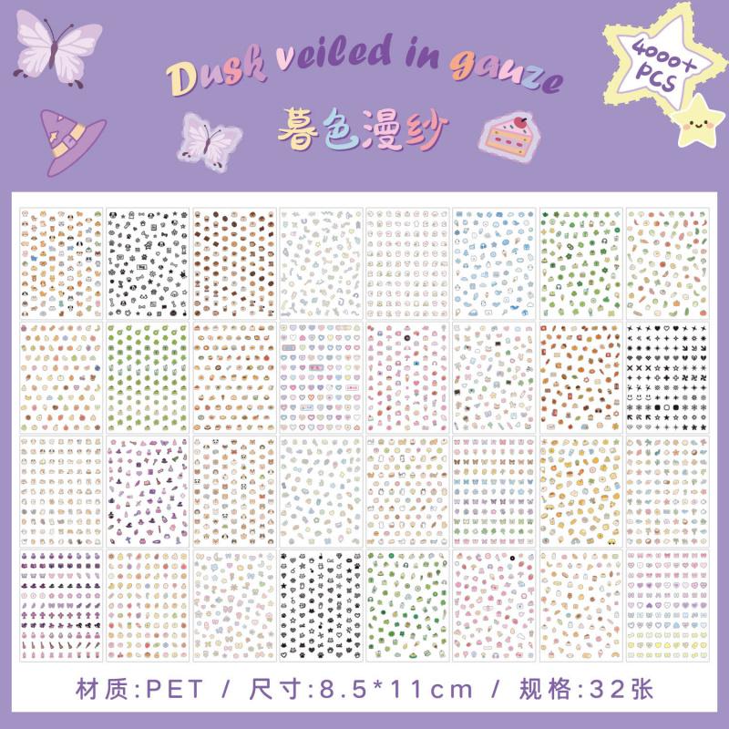 32-Piece Mini Cute Cartoon Label Stickers, Adorable Cartoon Patterns for Journal Marking & File Classification
