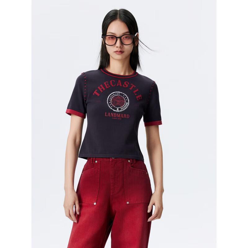 

Peacebird Women s Jacquard Slim-Fit Short Sleeve Chic Knit Crop Top S