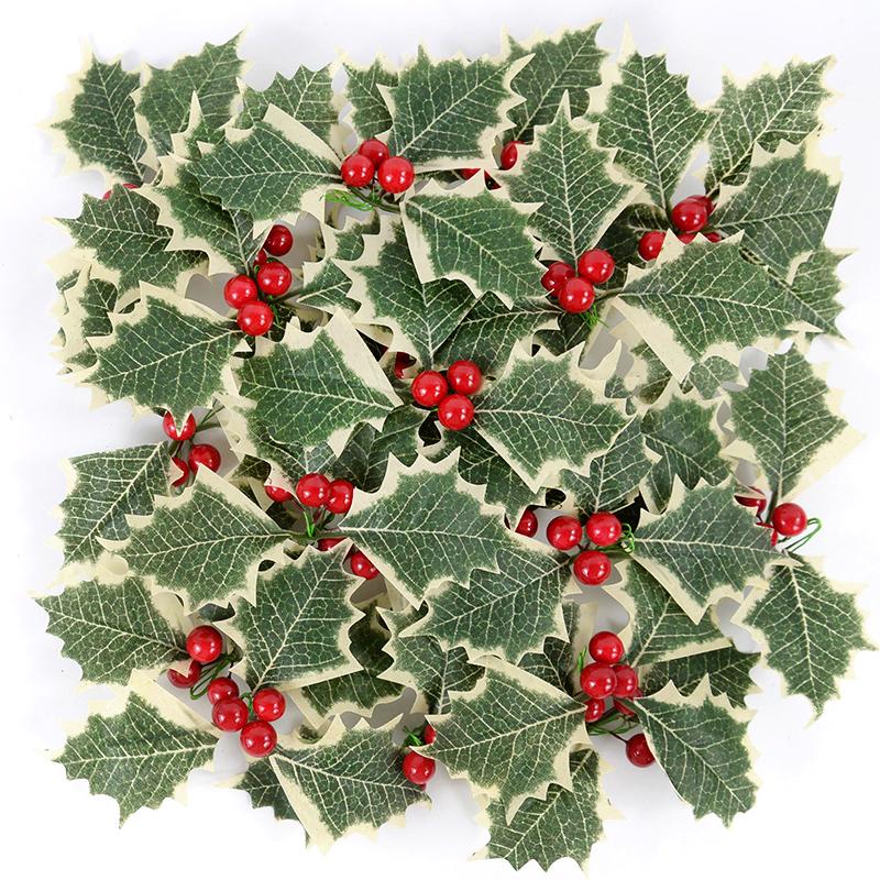 10 Stück Künstliche Stechpalmenbeeren mit Blättern Weihnachten DIY Kranz Basteln Heimdekoration Weihnachtsbaumschmuck Blume Neujahrsgeschenk