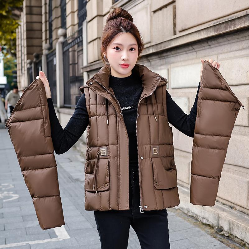 New Down Cotton-padded Jacket with Detachable Sleeves In Autumn and Winter Korean Short Waistcoat and Loose Vest Coat.