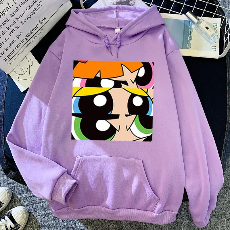 Herbst Winter Süßigkeitenfarbe Kapuzenpullover Powerpuff Girls Aufdruck Lockerer Schnitt Langarm Sweatshirt Damen