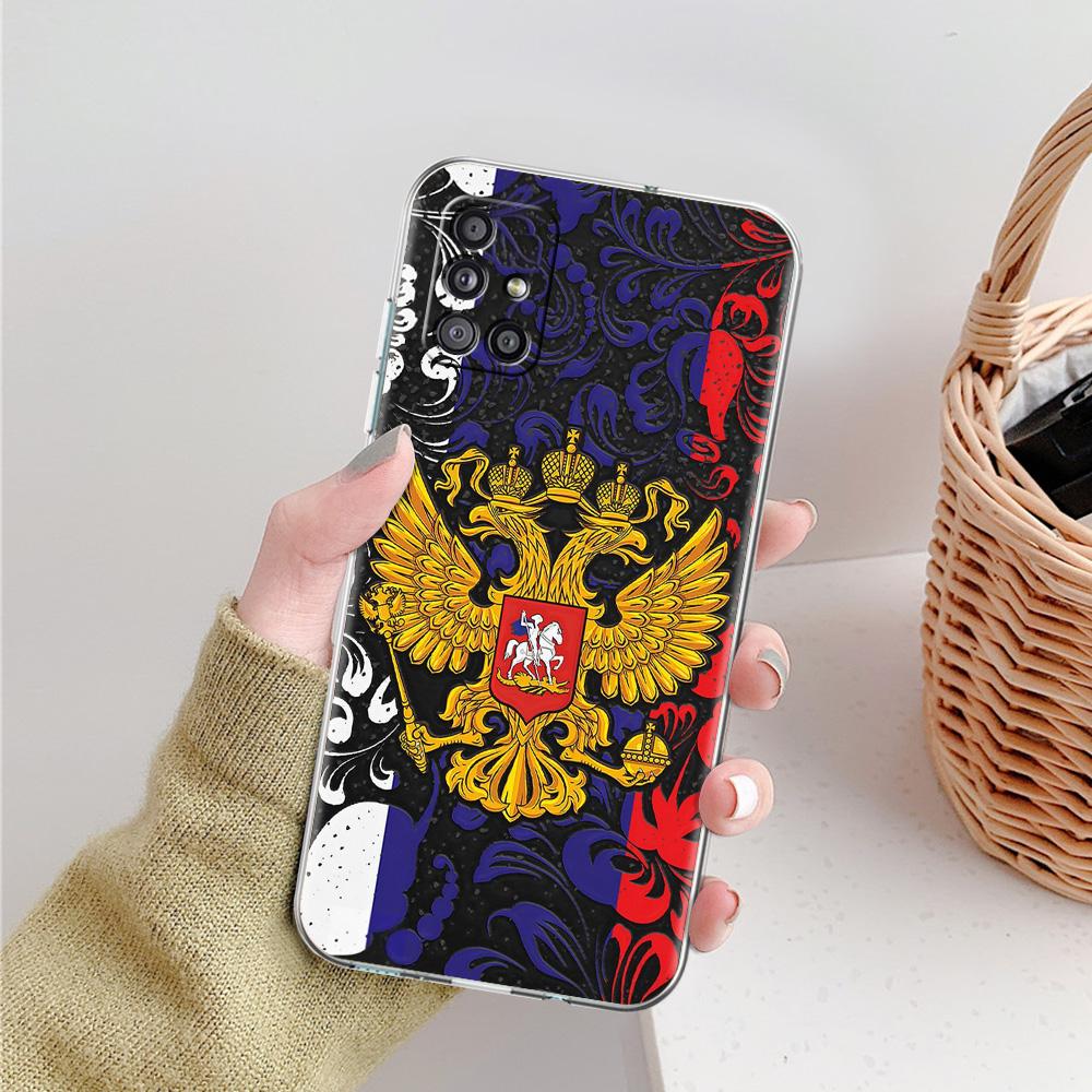 Phone Case For Samsung A15 A13 A35 A55 A51 A71 A41 A31 A21S A03S A05 A17 A23 A25 A33 A53 A73 5G A07 4G Clear Cover Russian Flag