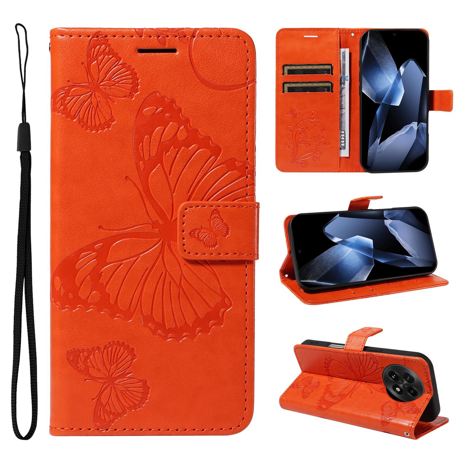 

For OnePlus 13 Wallet Case Floral Butterfly Imprinted Leather Phone Cover Stand Orange