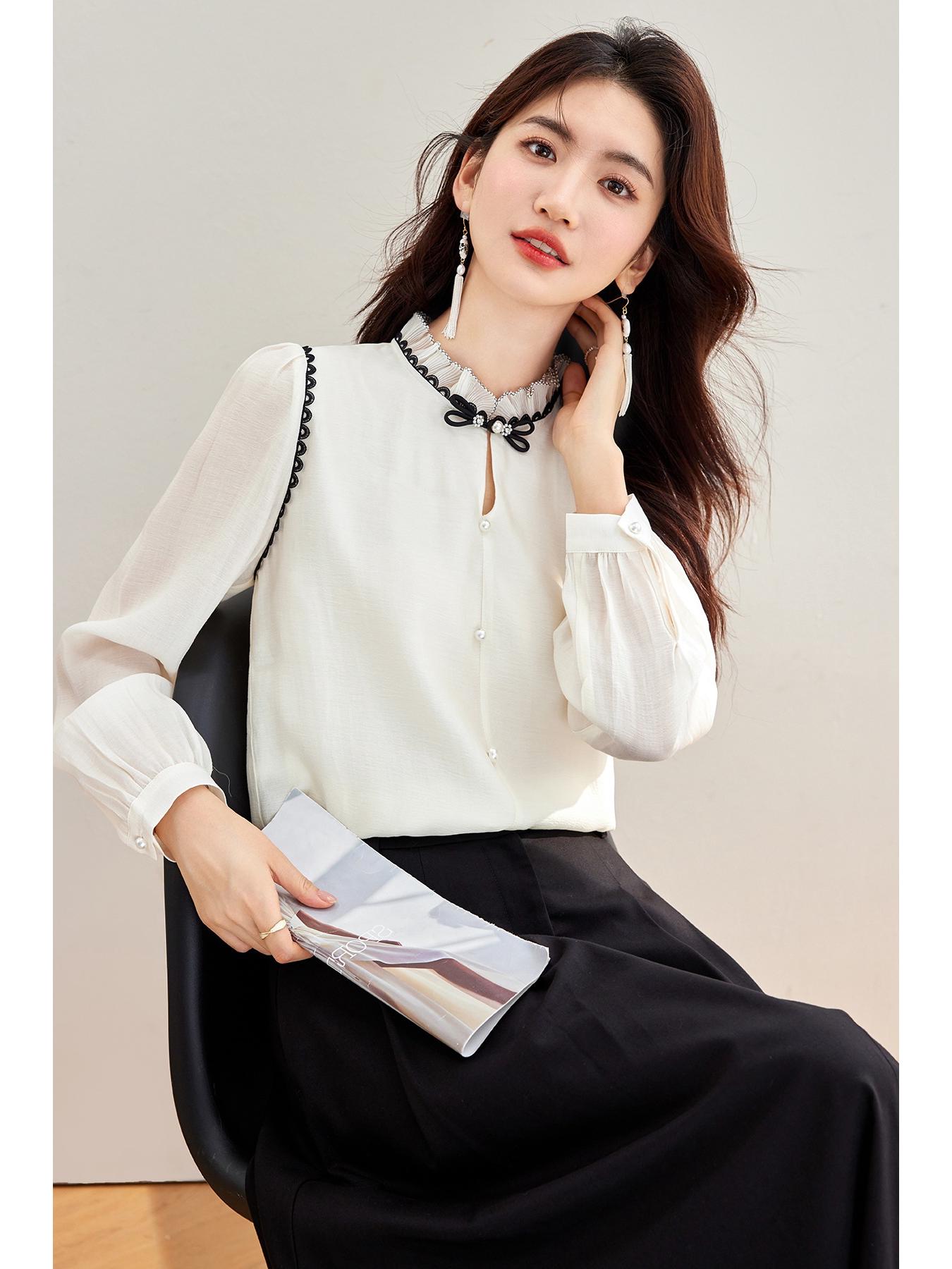 

В наличии Женская блузка с длинным рукавом в китайском стиле 2025 S бежевый