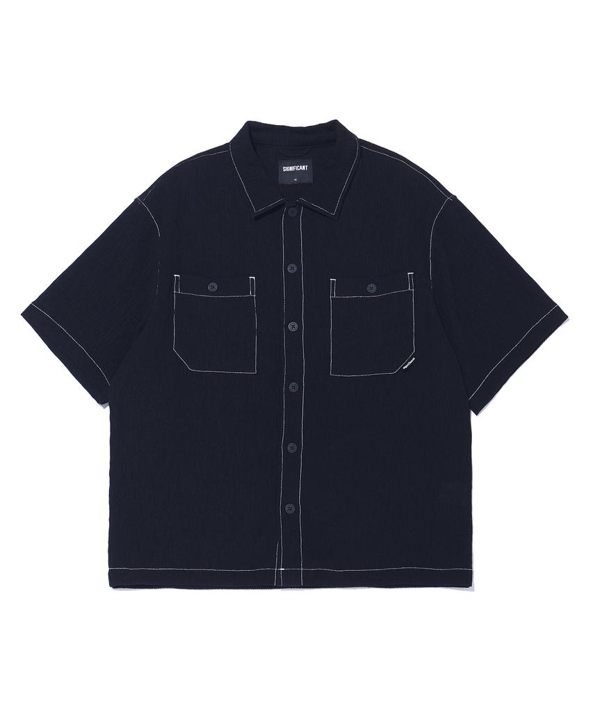 Sigeunipikeonteu Two-Pocket Pleated Short-Sleeve Shirt Lq2Yu357_Dark Grey