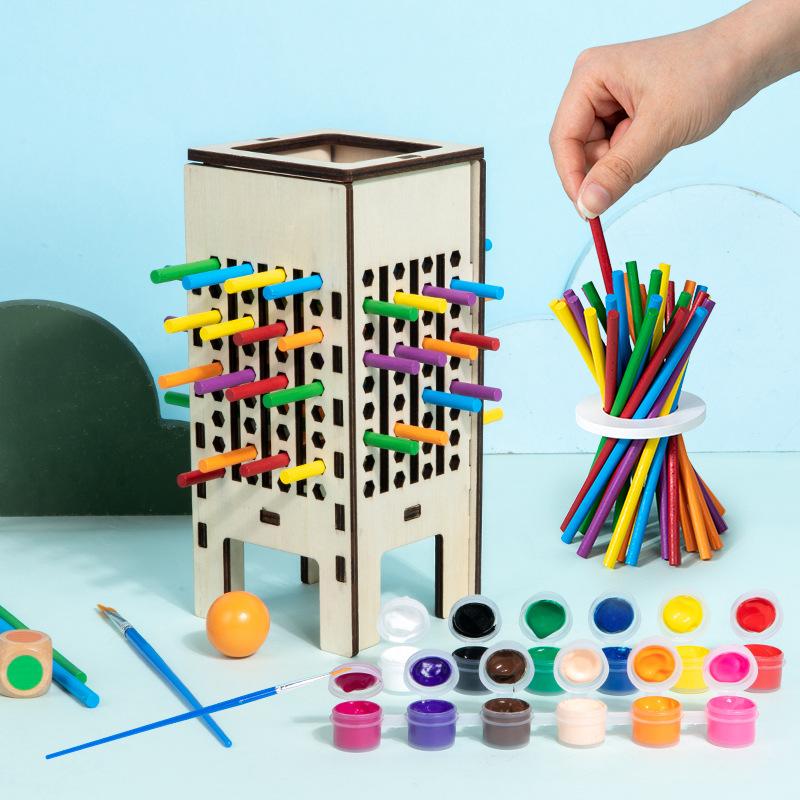 

Wooden children s multi-functional four-in-one stick game color cognition graffiti puzzle parent-child interactive board game toy