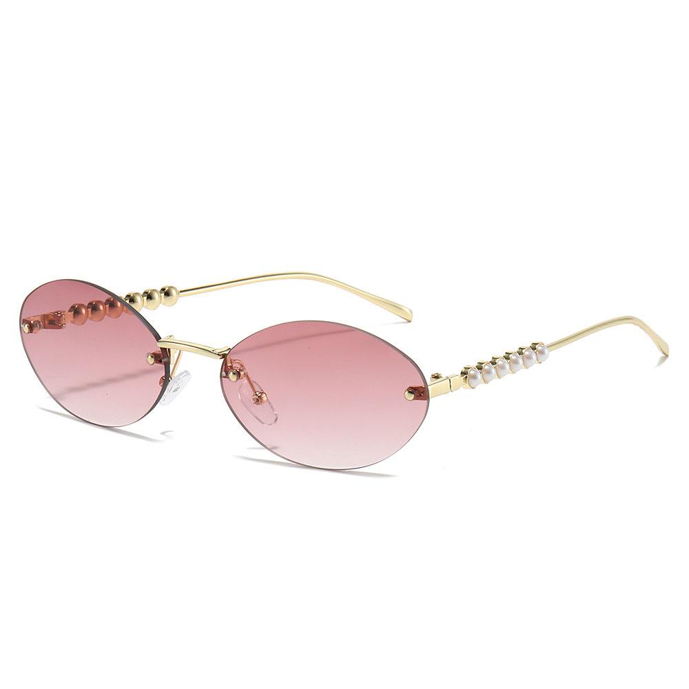 Vintage Rimless Oval Sunglasses Women For Men Luxury Brand Designer Sun Glasses Punk Popular Pearl Metal Eyeglasses Uv400