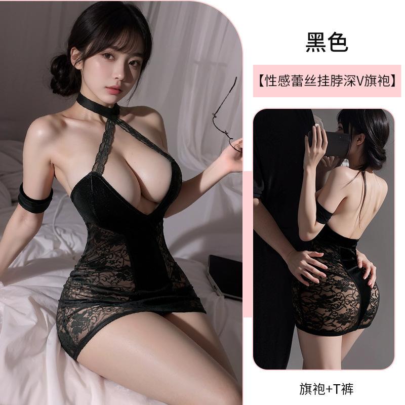 Sexy Lace See-Through Nightdress Hot Tight Bodycon Nightgown Dress Elegant Tank Mini Dress V Neck Sexy Women Tops Gz8G
