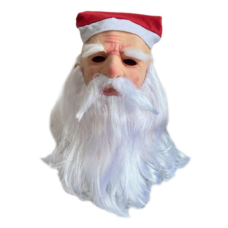 Santa Mask Costume Christmas Santa Costume Accessories for Christmas Party, Santa Mask Costume with Santa Hat and Beard