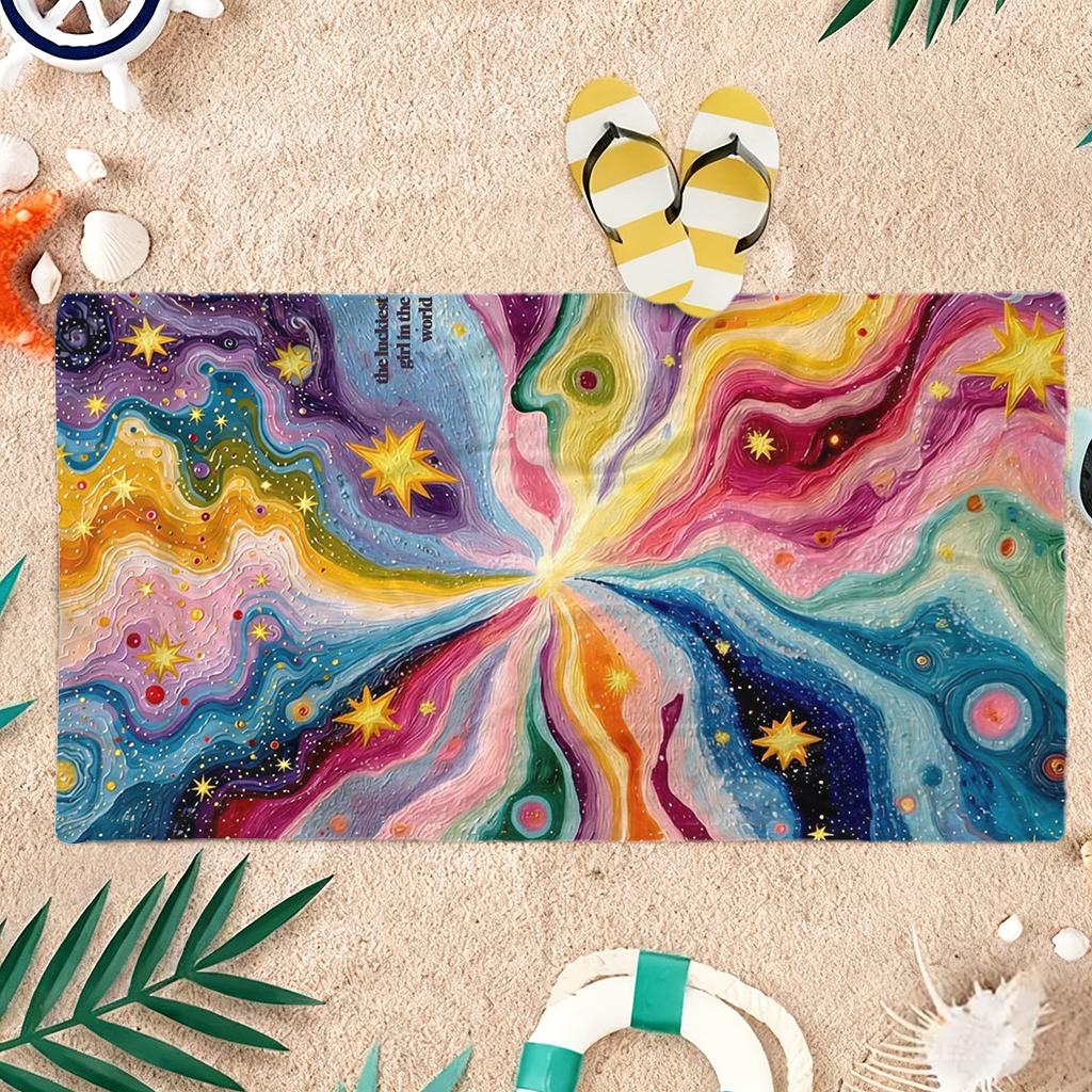 Colorful Swirl Galaxy Beach Towel Single Sided 2D Print Soft Absorbent Microfiber for Beach Pool Summer Trip Celestial Aesthetic