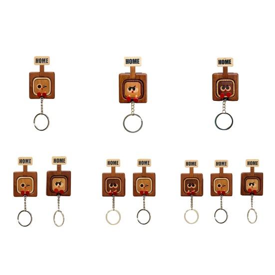 Wooden Key Holder Wall Mount Funny Face Expressions Handcrafted Key Storage Organizer Entryway Home Decor