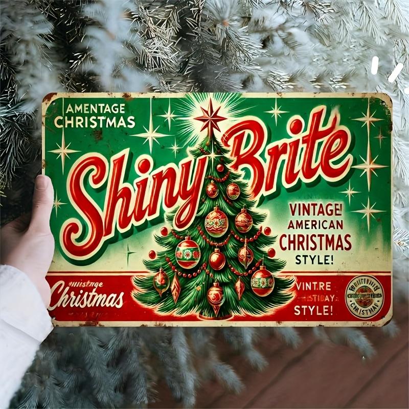

Vintage Shiny Brite Christmas Tree Metal Tin Sign Retro American Holiday Style Wall Decor Plaque for Home Farmhouse Christmas Wi 20x30cm（7.8x11.8inch）