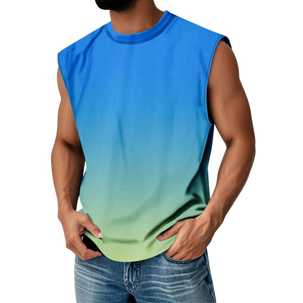 Męska letnia koszulka bez rękawów z okrągłym dekoltem i gradientem, sportowa, codzienna