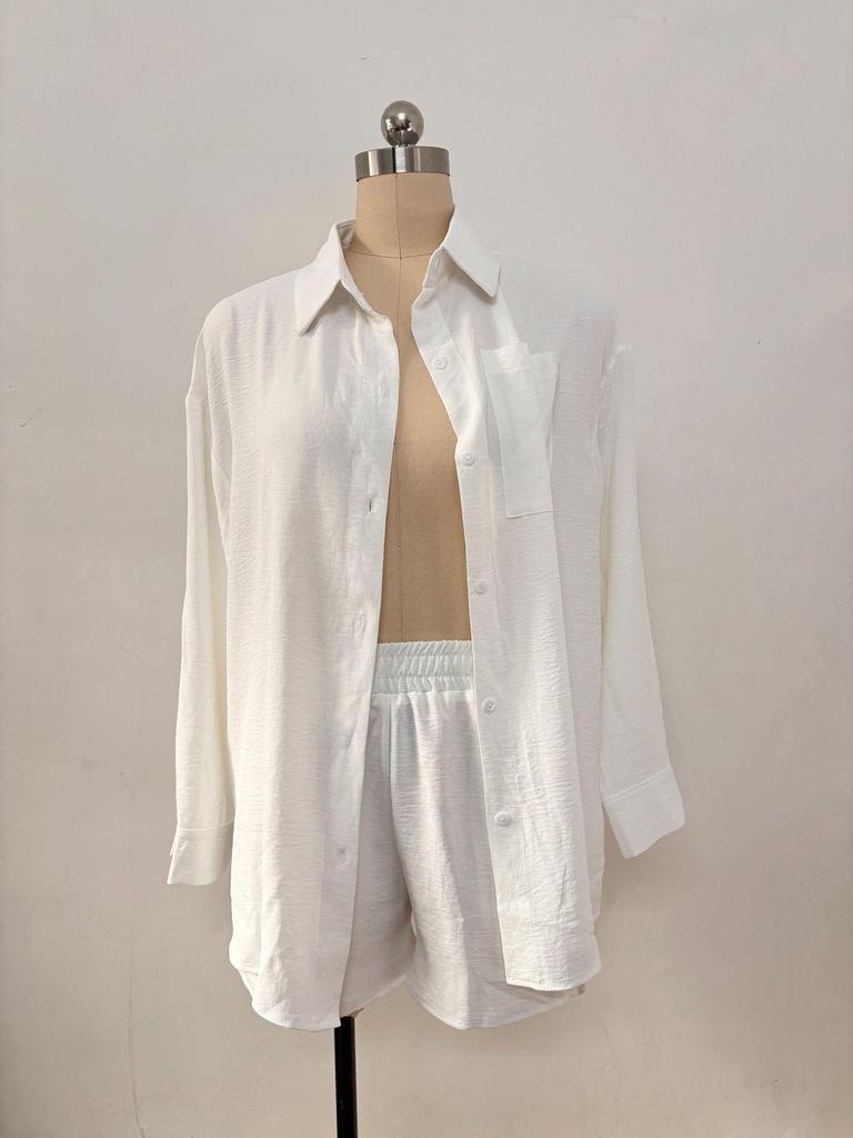 2025 Frühling Damen Lockerer Zweiteiler: Langarm-Oberteil & Shorts