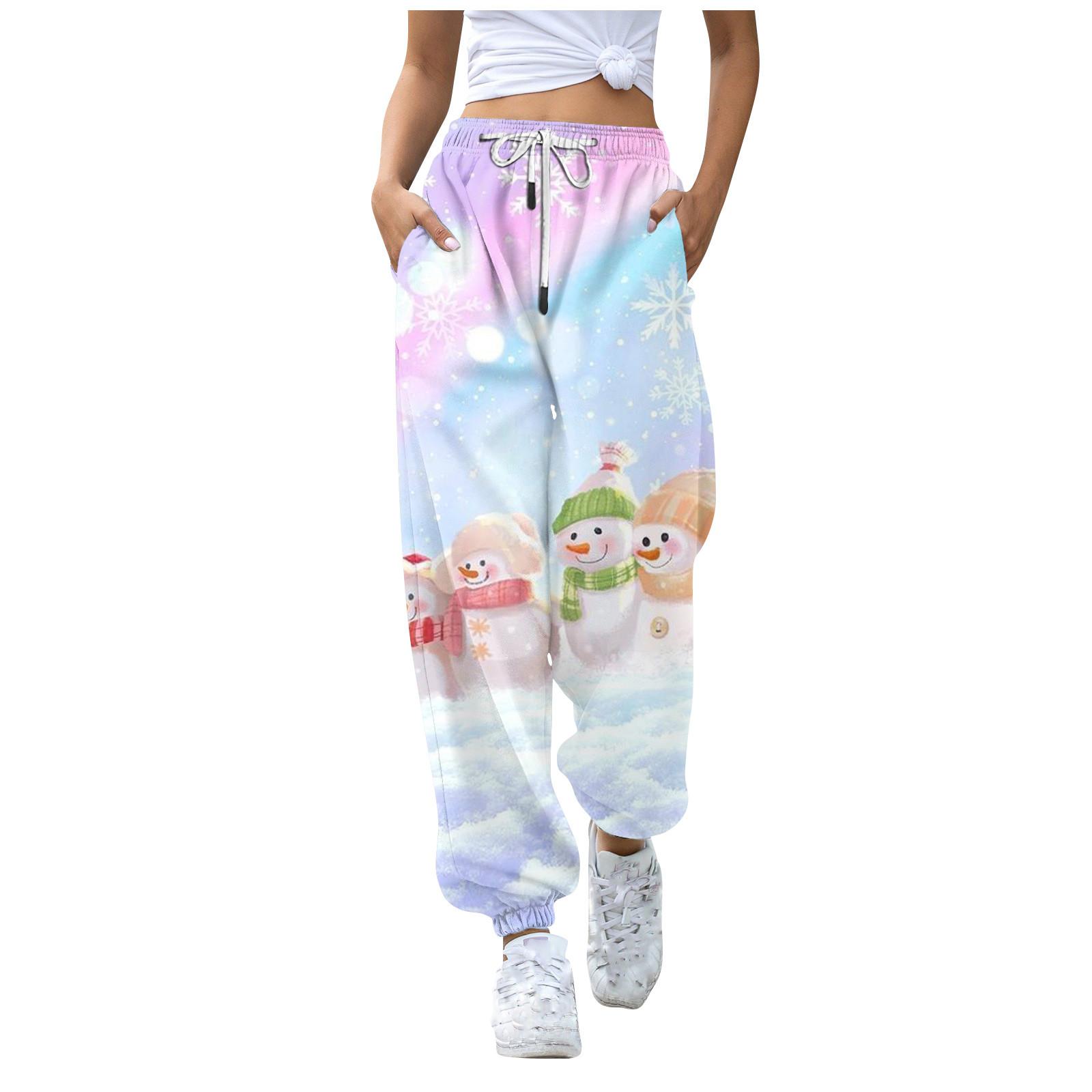 

Женские повседневные модные повседневные брюки с рождественским принтом, санитарные брюки, леггинсы с эластичной резинкой на талии и шнурком M