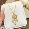 Fashion Opal Dreamcatcher Titanium Steel Zircon Inlaid Womens Clavicle Necklace
