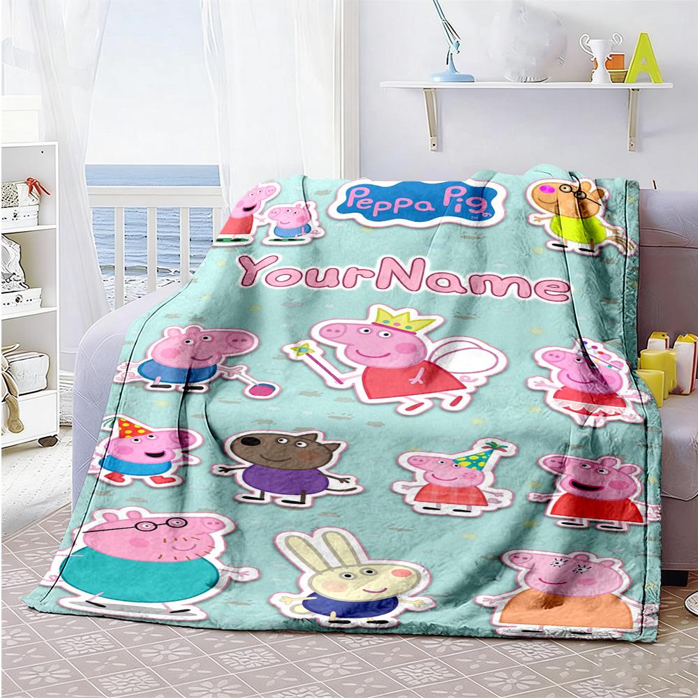 Peppa Pig Personalized Name Blanket Gift Personalized Blanket Ultra-Soft for Bed Living Room Nap Seaside Ideal for All Seasons