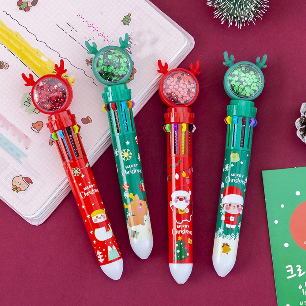 1 Piece Cute Ballpoint Pen Press Cartoon Reindeer Grandfather Multicolor 10 In 1 Colors Stationery School Office Supplies