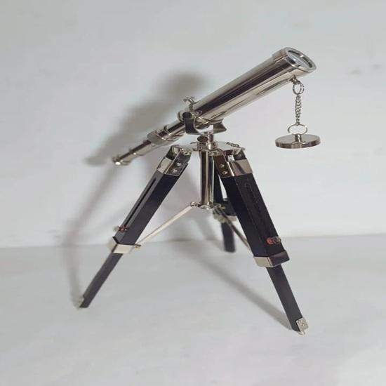 Handmade Brass Spyglass Telescope Chrome Finish, 38.1 cm Wooden Tripod Home Office Decoration Gifting