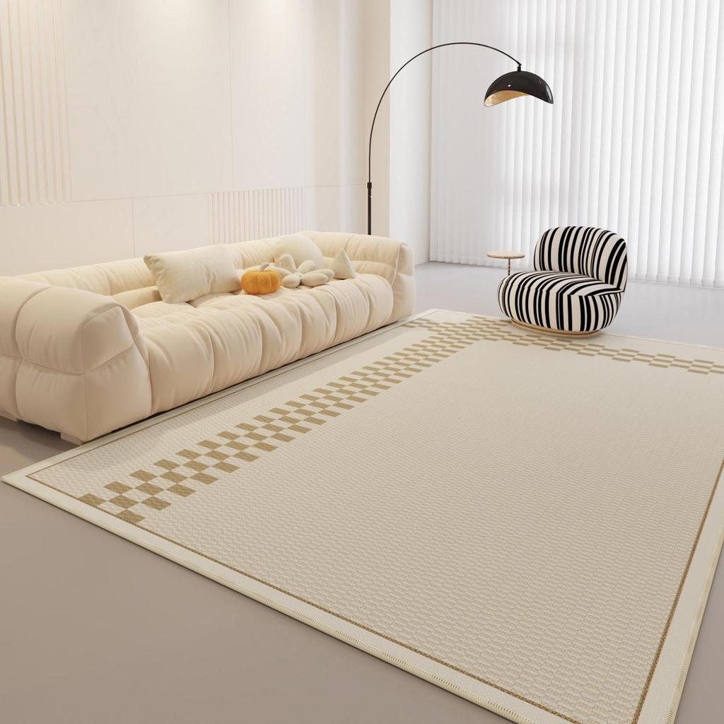 Luxury French-Style Cream Carpet: High-End, Stylish, & Scrubbable for Living Room or Bedroom