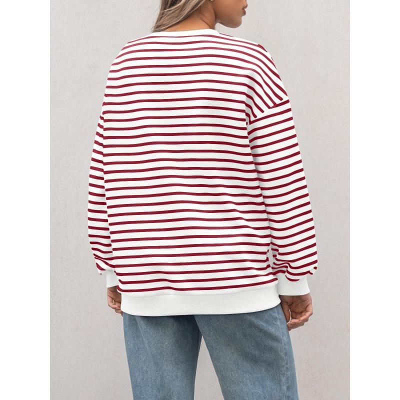 Women's Autumn/winter Striped Long-sleeved Crewneck Oversized Sweatshirt
