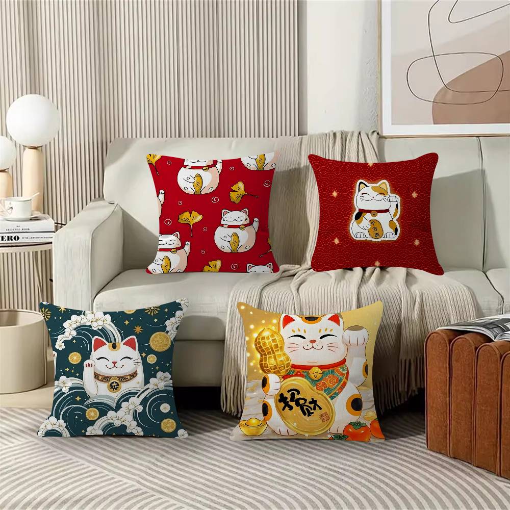 Maneki Neko Lucky Money Cat Pillow Gift Home Office Decoration Pillow Bedroom Sofa Car Cushion CoverPillow Case