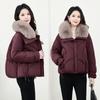Womens Short Puffer Coat With Faux Fur Collar Winter 2026 Thick Warm Loose Fit Korean Style Cotton Jacket