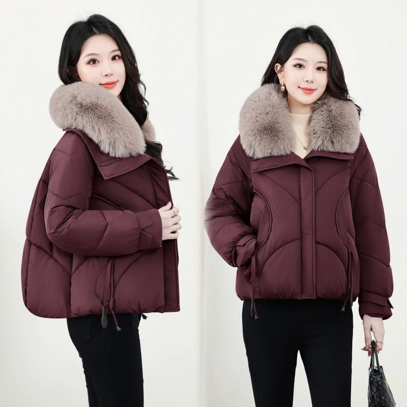 Womens Short Puffer Coat With Faux Fur Collar Winter 2026 Thick Warm Loose Fit Korean Style Cotton Jacket