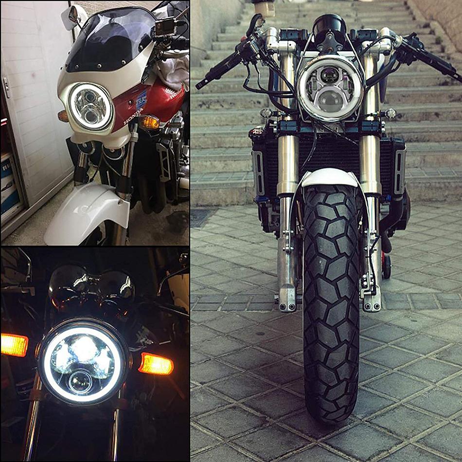 7 Inch Round LED Car Motorcycle Headlight 40W 60W Hi/Low Beam White(Amber) DRL Halo Ring Angle Eyes for Wrangler for Suzuki