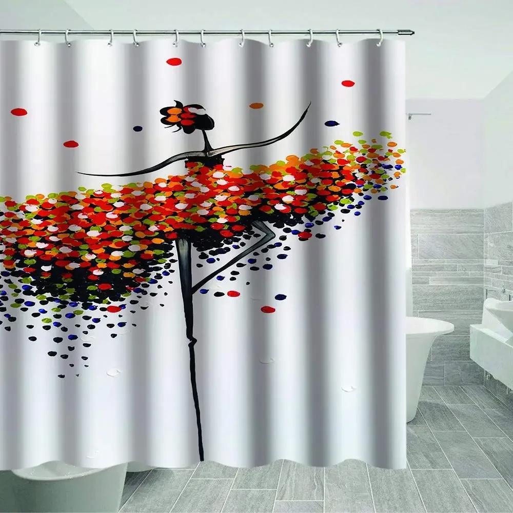 Ballerina Silhouette Duschvorhang Abstrakt Magischer Tanz Kunst Duschvorhang Wasserdichter Stoff Badezimmerdeko Badewannenspritzschutz