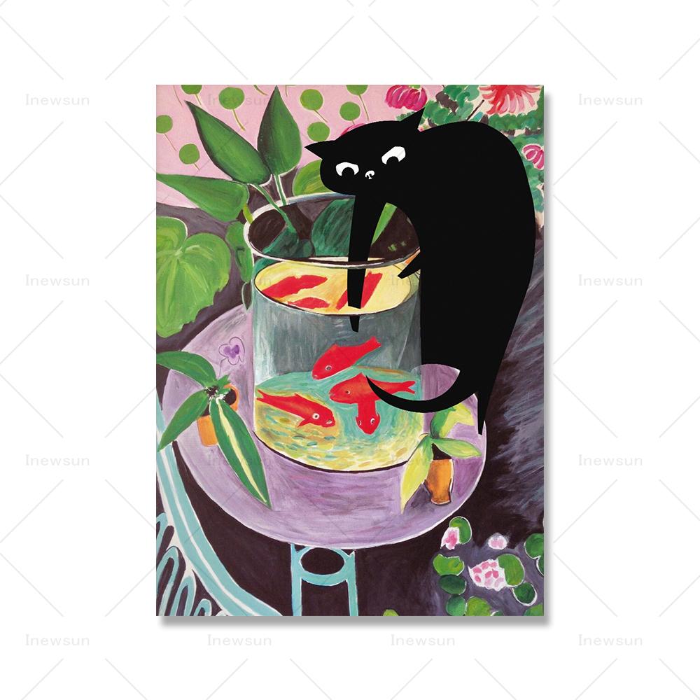 

Смешное измененное искусство Матисс золотая рыбка с черной кошкой холст картина смешные постеры и принты настенные картины для декора гостиной 21x30cm No Framed