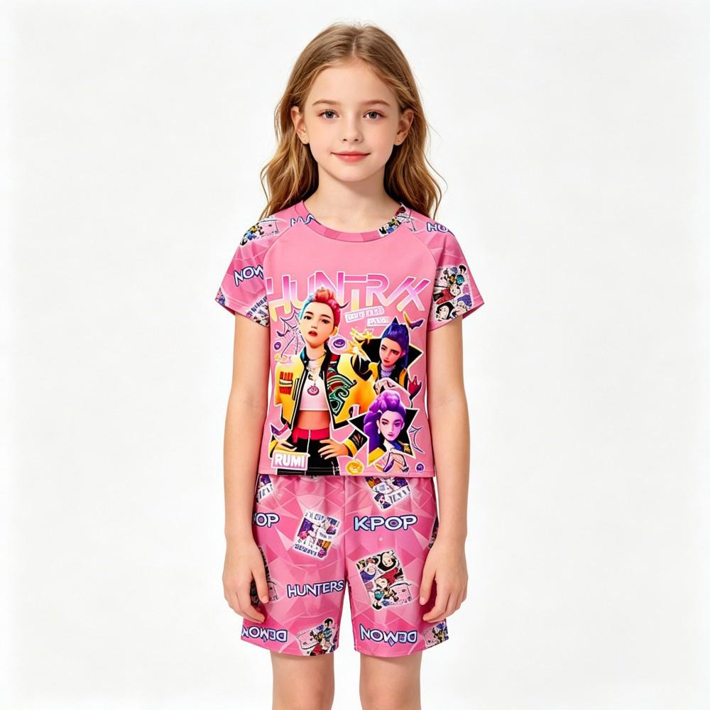 Cute Kpop Print Kids Homewear Set 2Pcs Short Sleeve Nightwear Sleepwear Pajamas for Children 3-14Y Pijamas Girls Birthday Gift