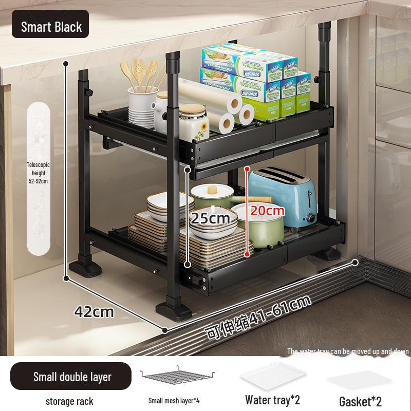 Under-Sink Kitchen Cabinet Storage Rack with Drawer and Tiered Basket