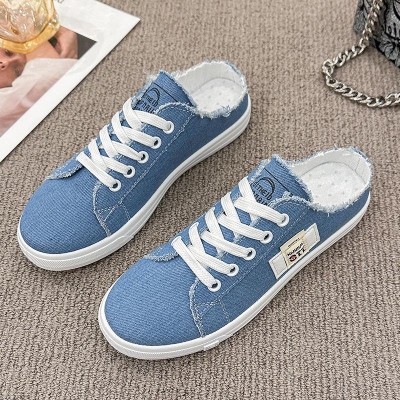 

New half slippers women s little white shoes 2025 summer canvas shoes breathable slim thin baseplate shoes versatile casual shoes women 40