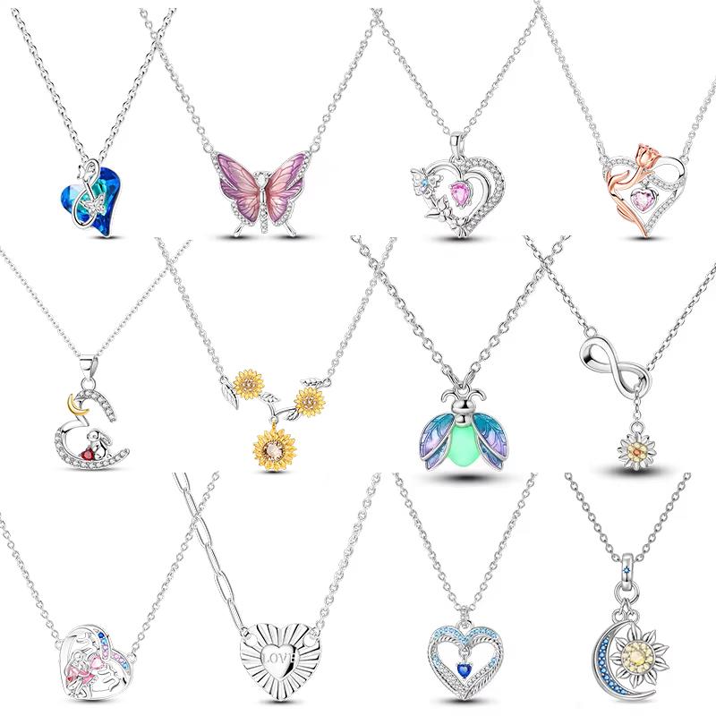 925 Silver Luminous Firefly Heart Shaped Zircon Pendant Necklace For Women Fashion Anniversary Birthday Jewelry Gifts