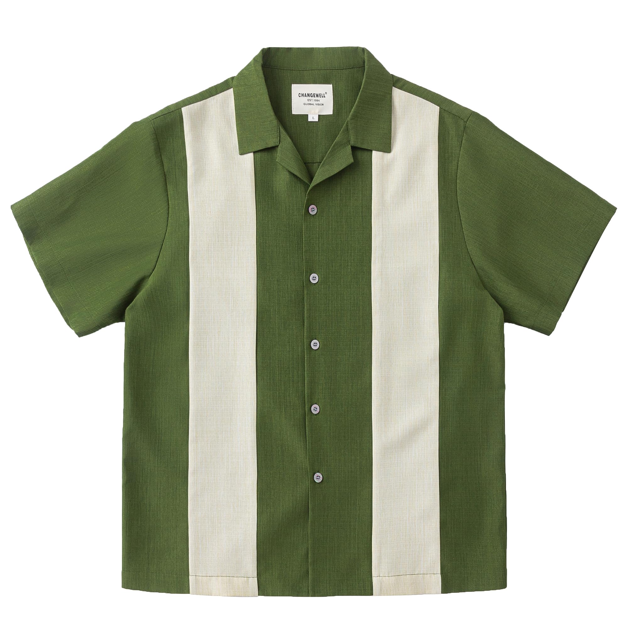 

CHANGE WELL 2025SS Summer Short Sleeve Boxy Bowling Shirt with Open Collar Men s Vintage-Inspired (Green, Large)