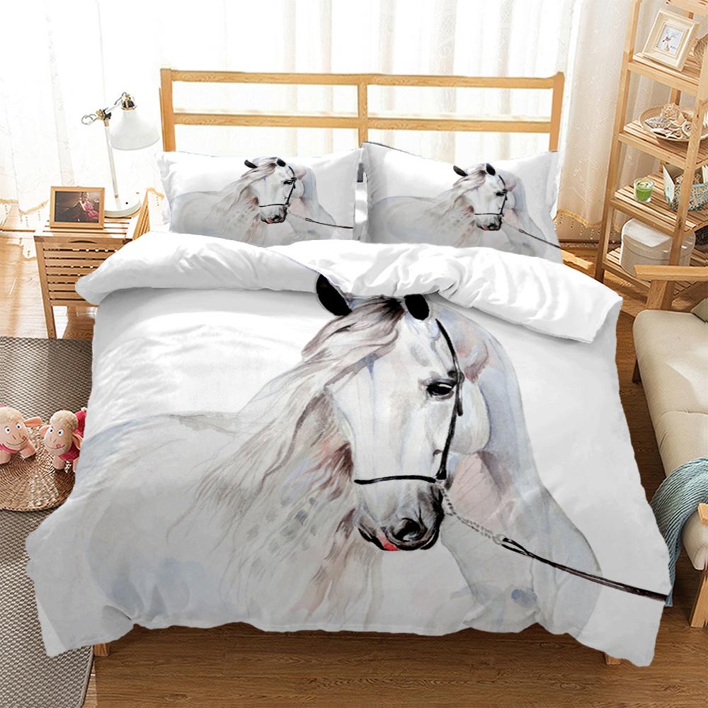 Horses Hd Print Polyester Bedding SetsKids Or Adults For Beds Quilt Cover Pillowcase Bedding SetTeens King Size Bedding Set