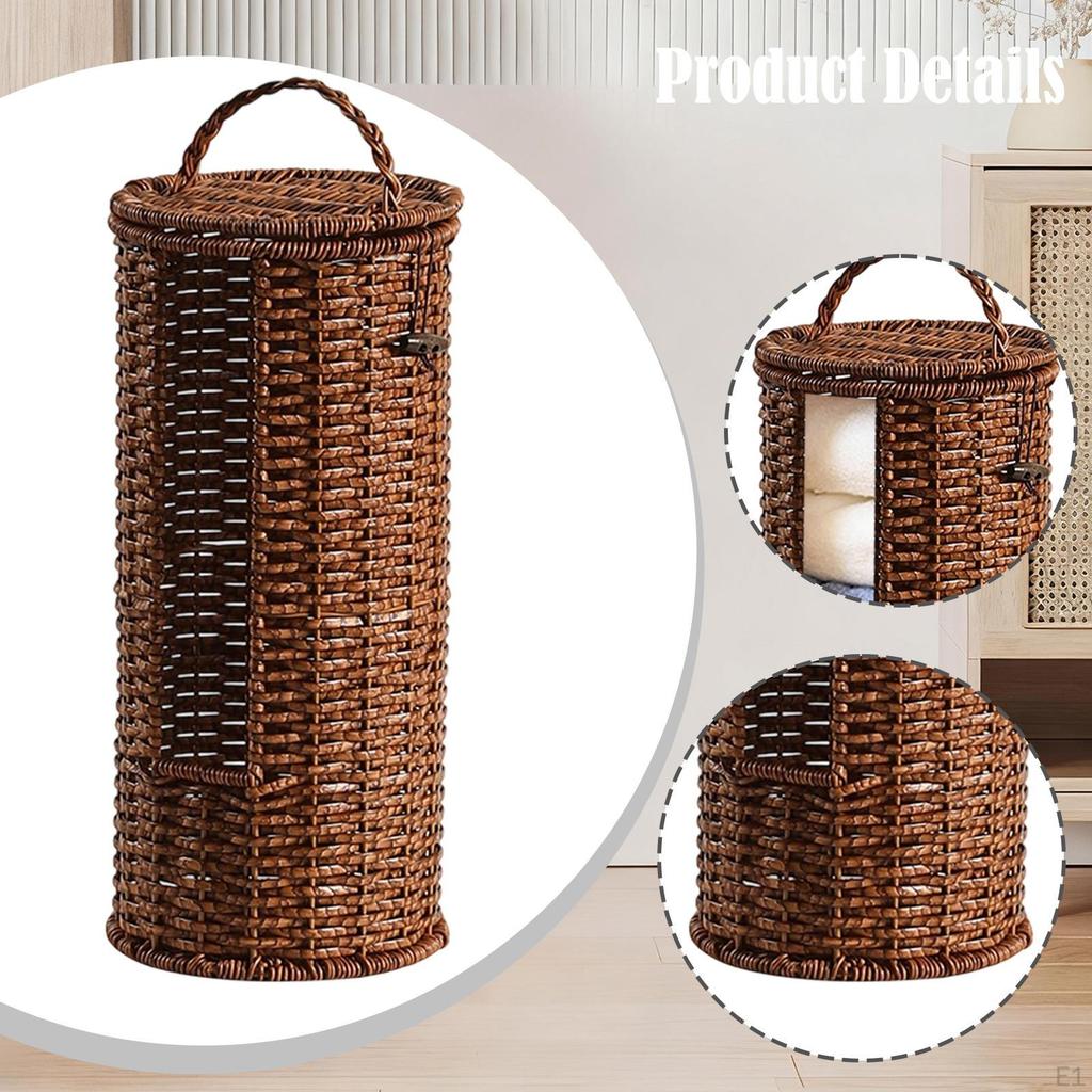 Toilet Paper Storage Stand, Decorative Holder Basket with Lid, Bathroom Organizer