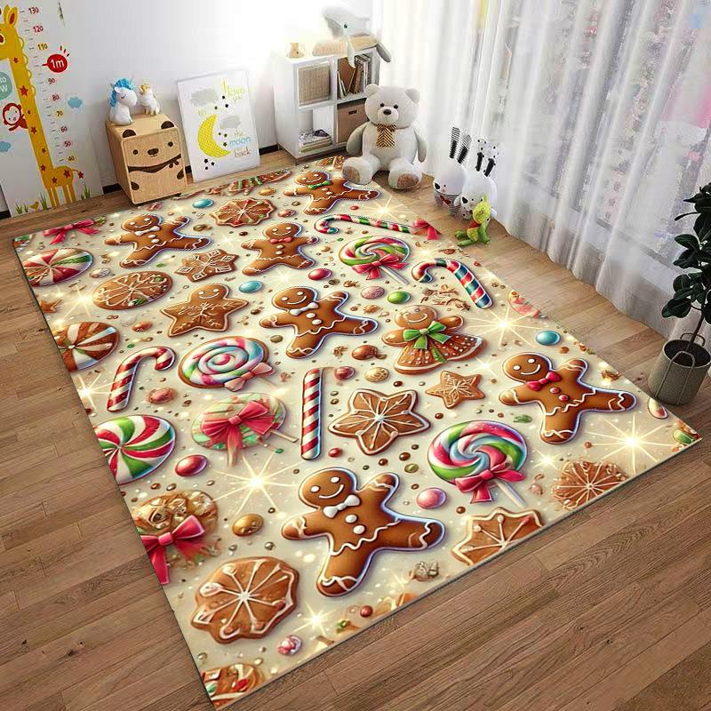 Christmas Gingerbread and Candy Themed Decorative Carpet for Home Suitable for Use As an Anti-slip for Living Room Bedroom Sofas