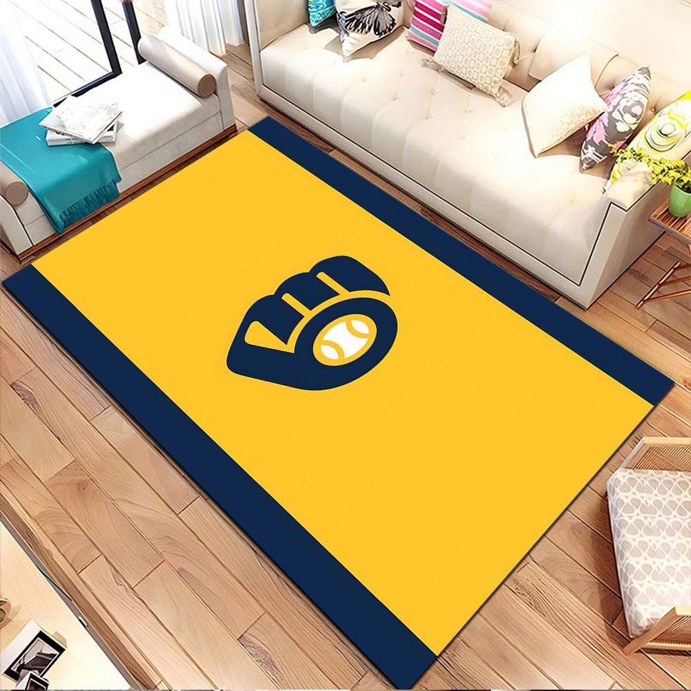 Baseball Glove Icon On Yellow Background Patterned Carpet, Non Slip Mat Suitable for Living Room and Bedroom Sofas