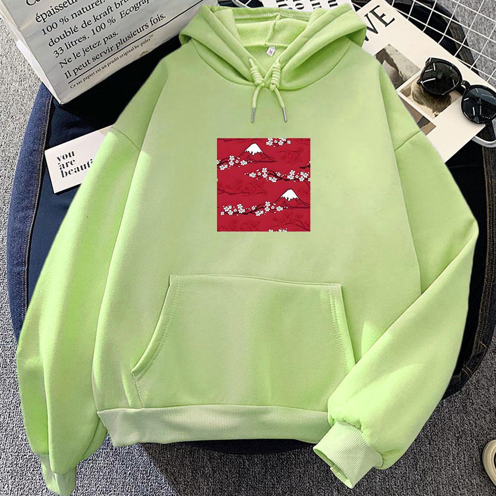 

Цветок сакуры Японский Токио Графические толстовки Поп-модный свитшот Мультяшный принт Повседневная одежда Пуловеры Мягкий XXXL