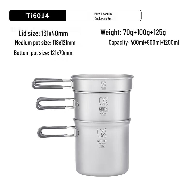 KEITH Ti6014 Titanium 3-Piece Camping Pot Set