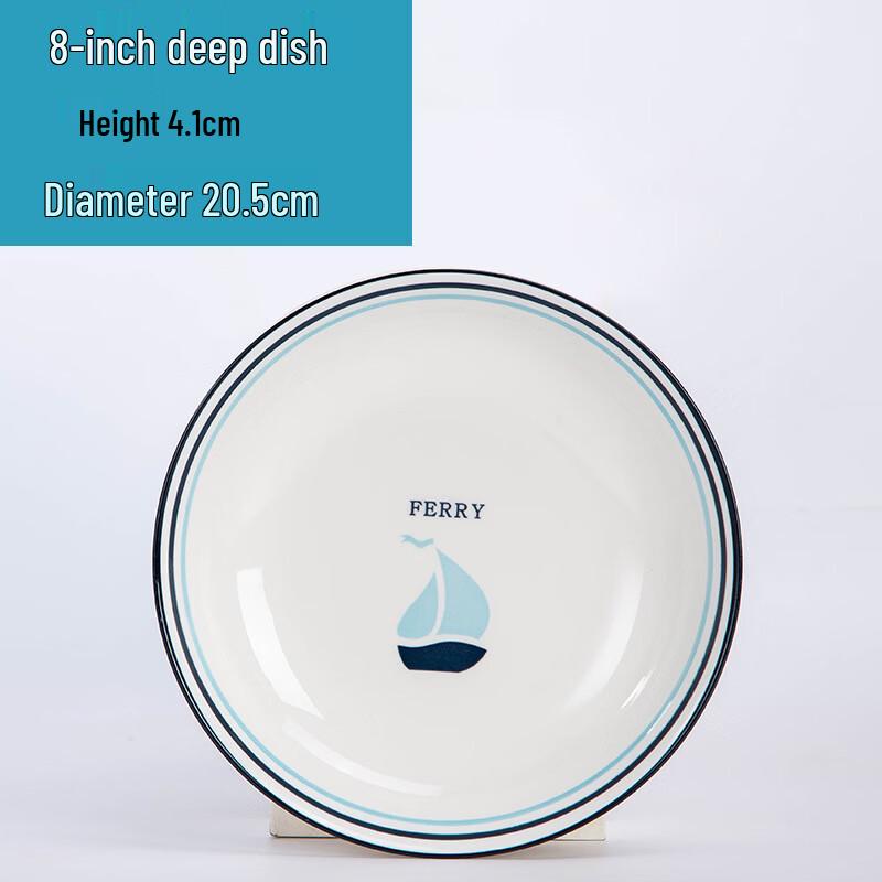 Blue and White Porcelain Ceramic Deep Plate Set