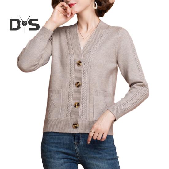 

Женский вязаный кардиган на весну и осень, с v-образным вырезом и пуговицами, с длинными рукавами, сплошной цвет, женское пальто среднего возраста, топ, уличная одежда L верблюд