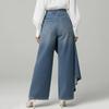 Flowy Jeans for Women High Waisted Asymmetrical Wrap Denim Pants Button Up Wide Leg