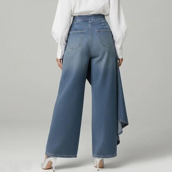 Flowy Jeans for Women High Waisted Asymmetrical Wrap Denim Pants Button Up Wide Leg